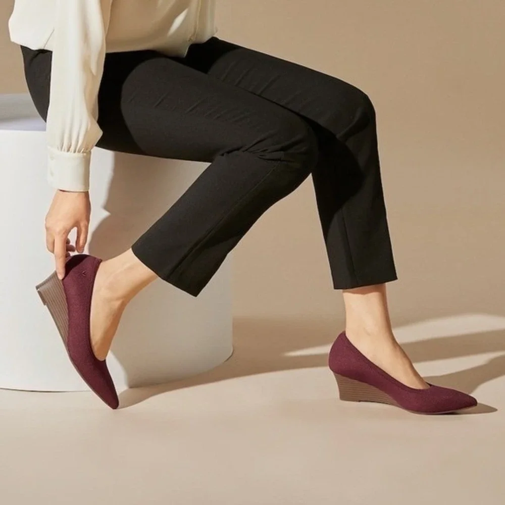 Vivaia Wedge Heel Knit Pointed Toe Slip On‎  Shoes Burgundy EU/38.5 US/7.5